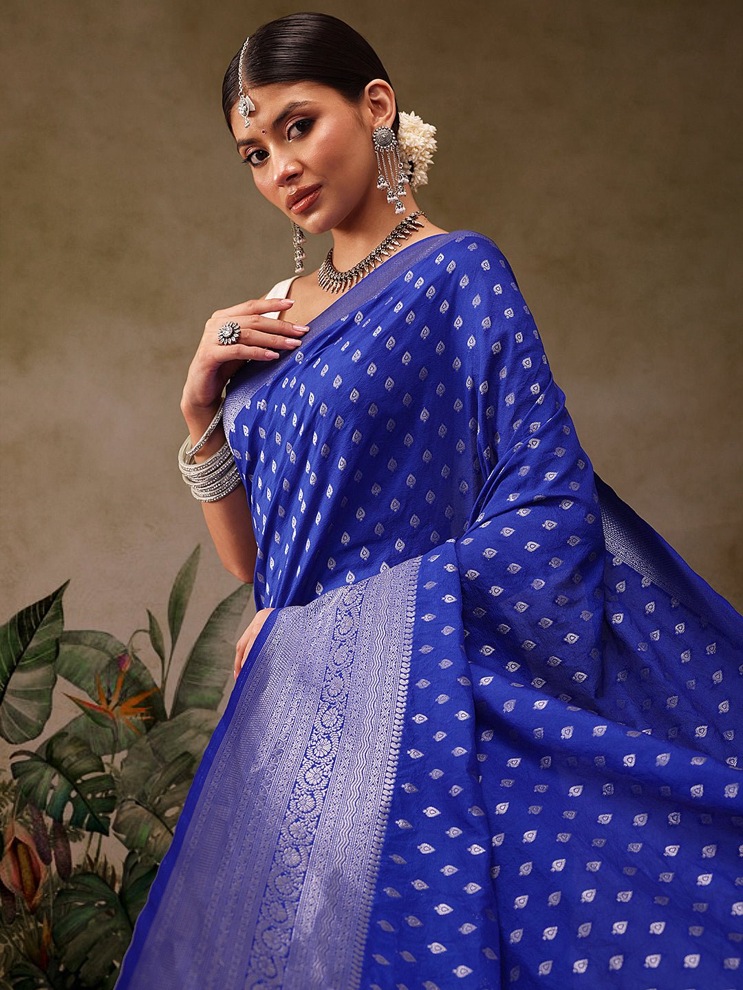 Blue Banarasi Georgette Silk Saree - Label Shona Rohatgi Garg