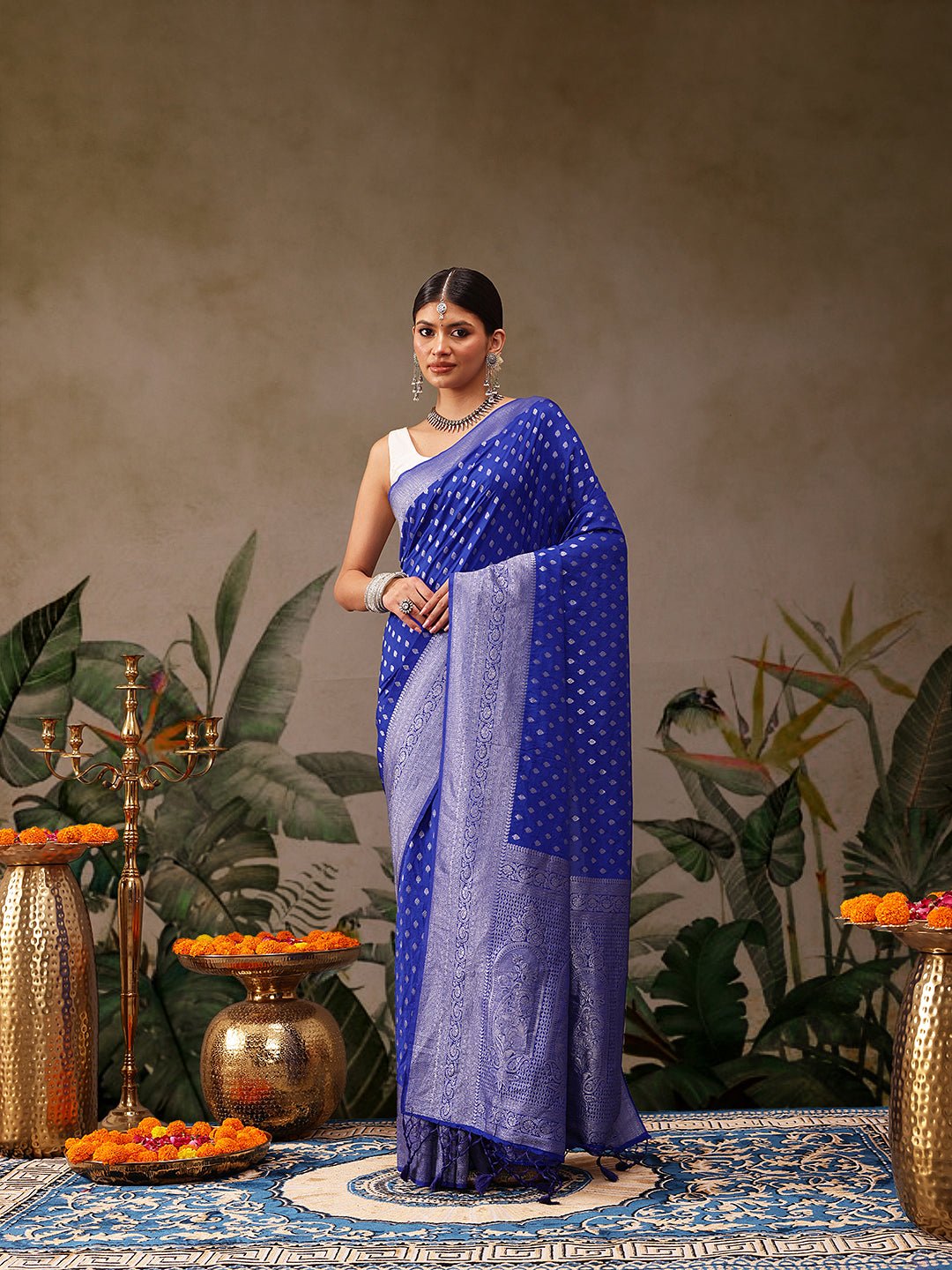 Blue Banarasi Georgette Silk Saree - Label Shona Rohatgi Garg