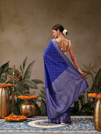 Blue Banarasi Georgette Silk Saree - Label Shona Rohatgi Garg