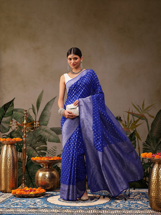 Blue Banarasi Georgette Silk Saree - Label Shona Rohatgi Garg