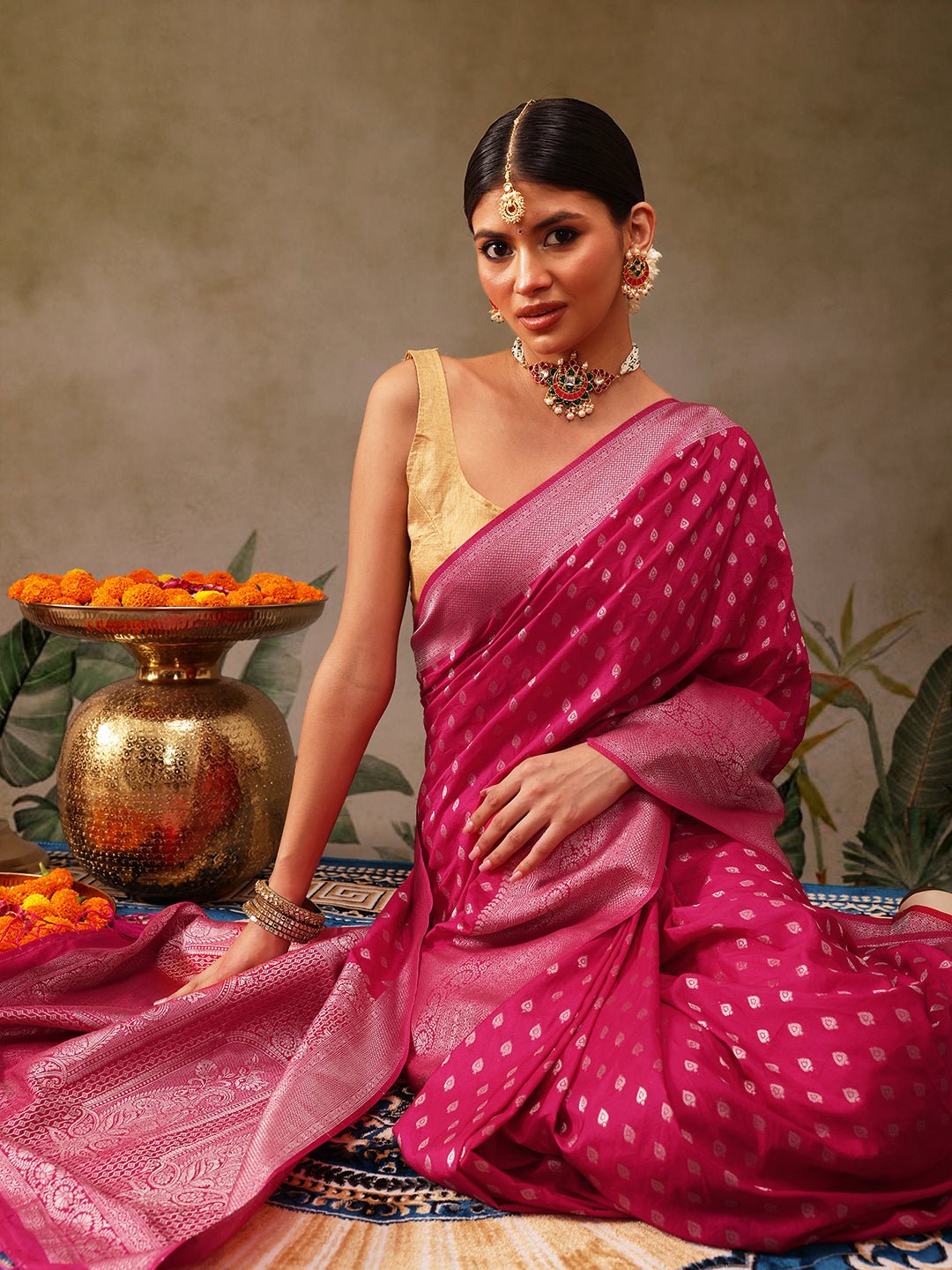 Magenta Banarasi Georgette Silk Saree - Label Shona Rohatgi Garg