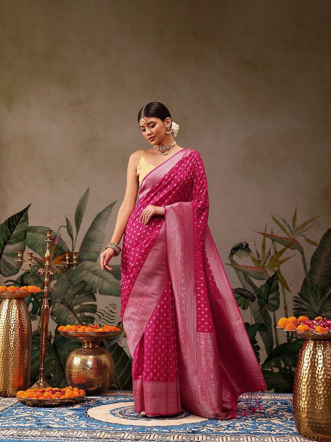 Magenta Banarasi Georgette Silk Saree - Label Shona Rohatgi Garg