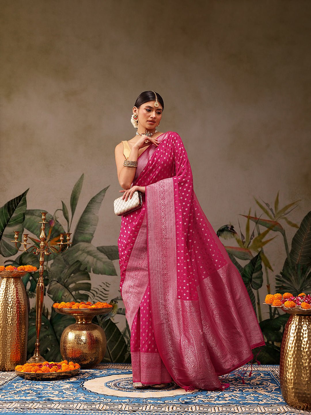 Magenta Banarasi Georgette Silk Saree - Label Shona Rohatgi Garg