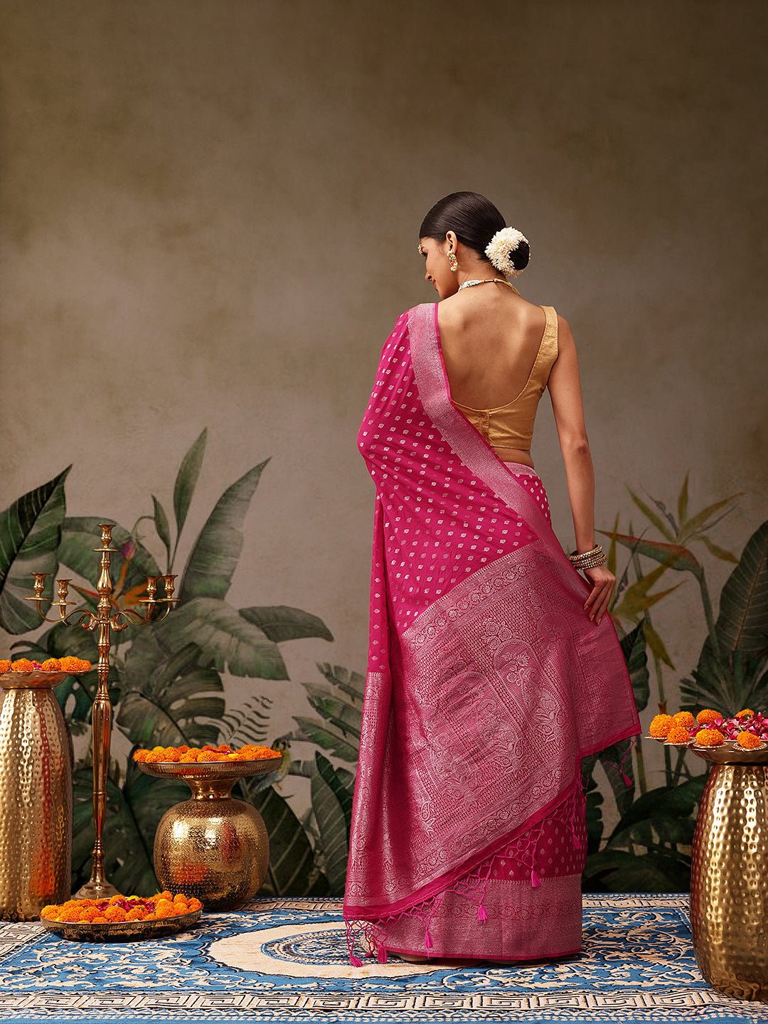 Magenta Banarasi Georgette Silk Saree - Label Shona Rohatgi Garg