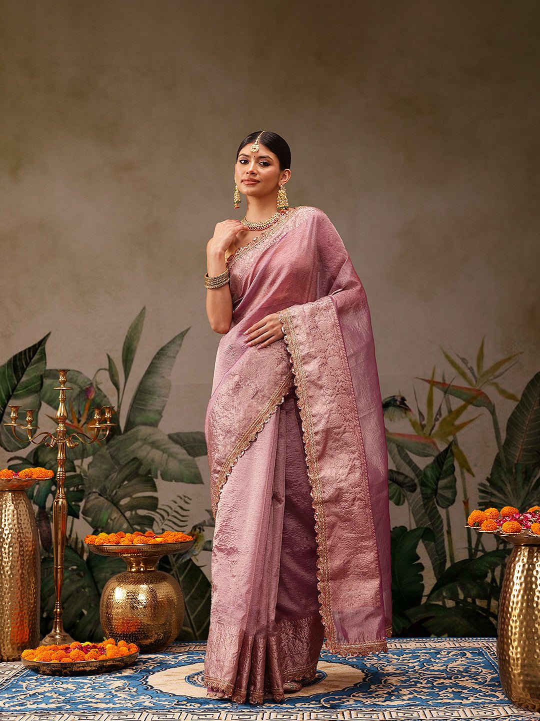 Onion Pink Wrinkled Tissue Organza Saree - Label Shona Rohatgi Garg