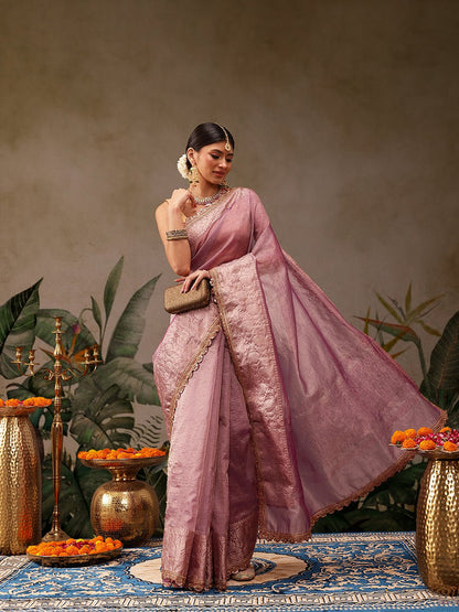 Onion Pink Wrinkled Tissue Organza Saree - Label Shona Rohatgi Garg