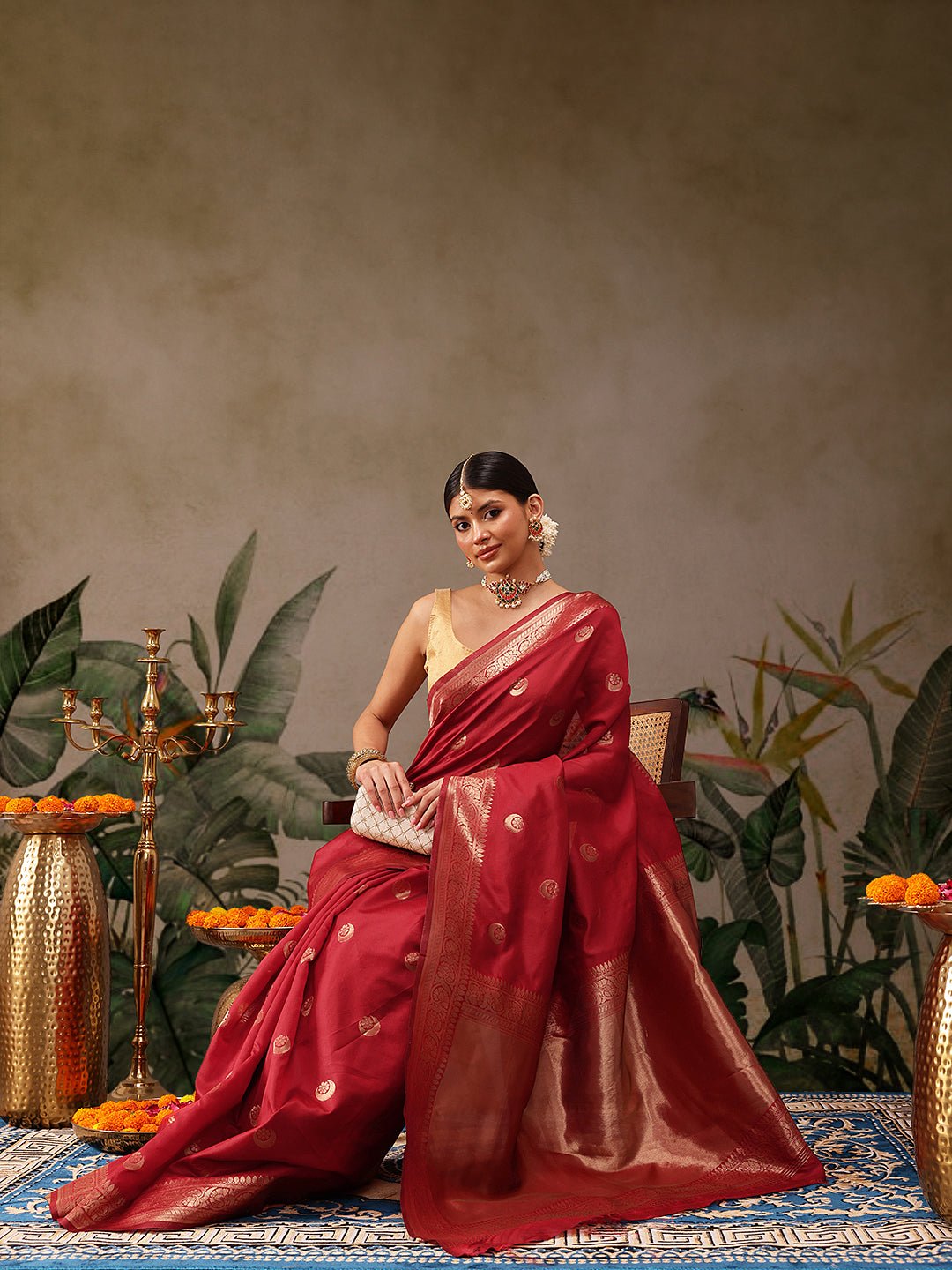 Red Banarasi Silk Saree - Label Shona Rohatgi Garg