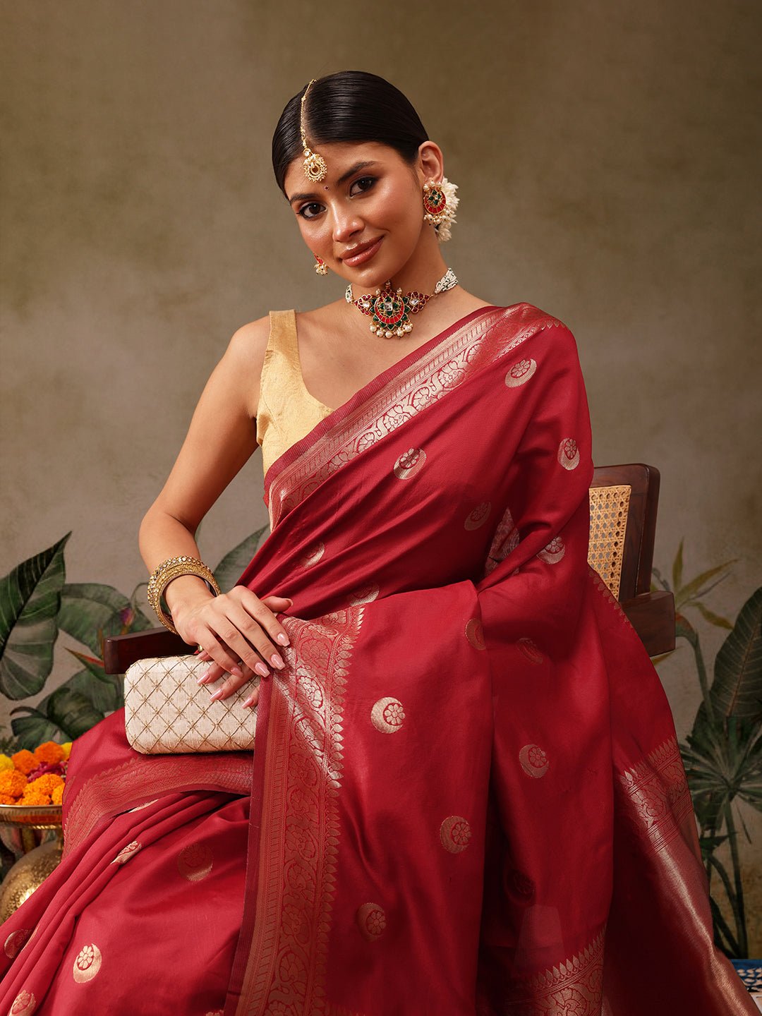 Red Banarasi Silk Saree - Label Shona Rohatgi Garg