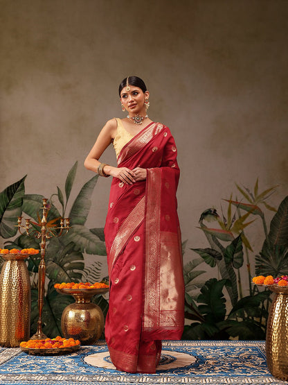 Red Banarasi Silk Saree - Label Shona Rohatgi Garg