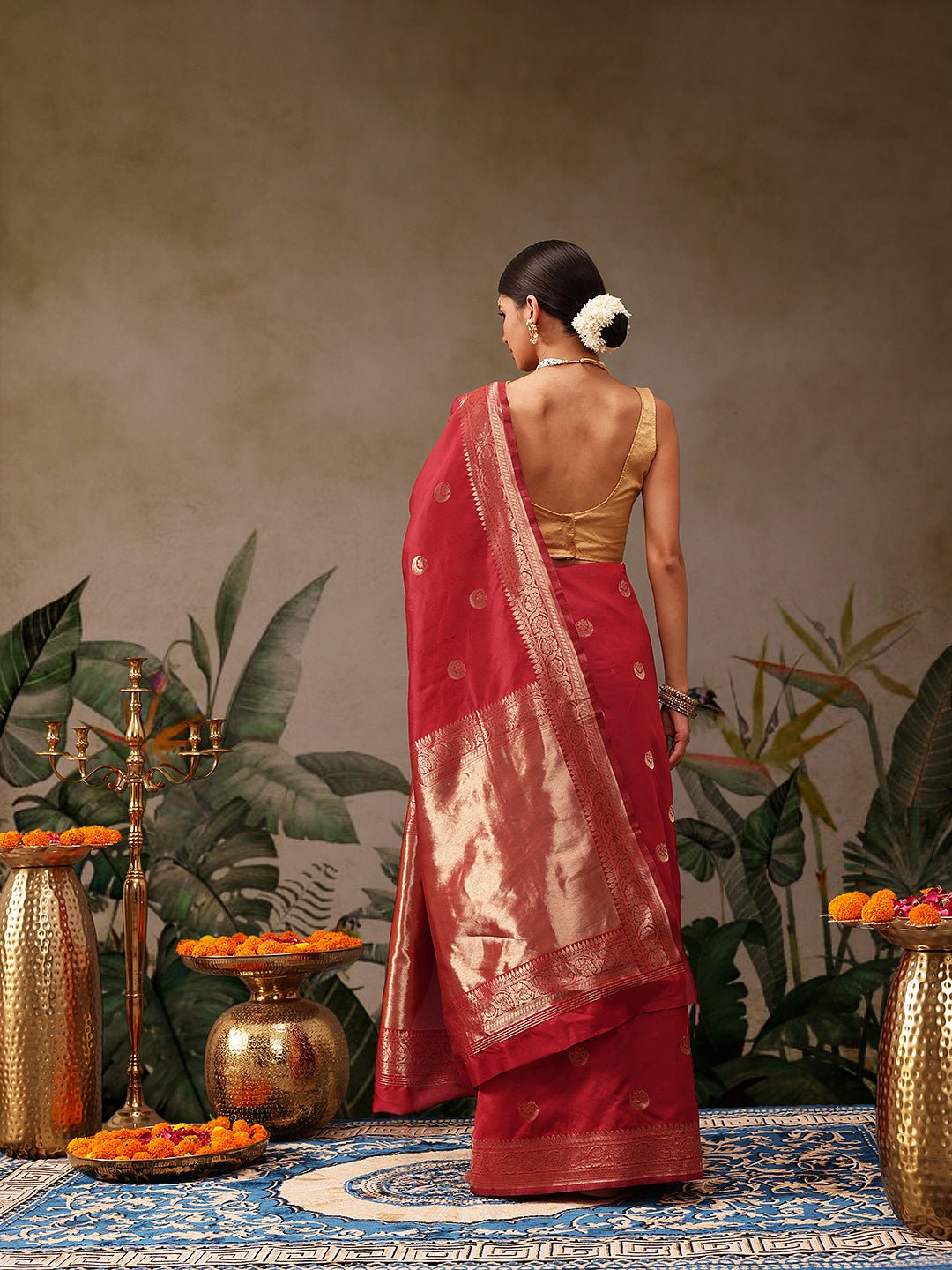 Red Banarasi Silk Saree - Label Shona Rohatgi Garg