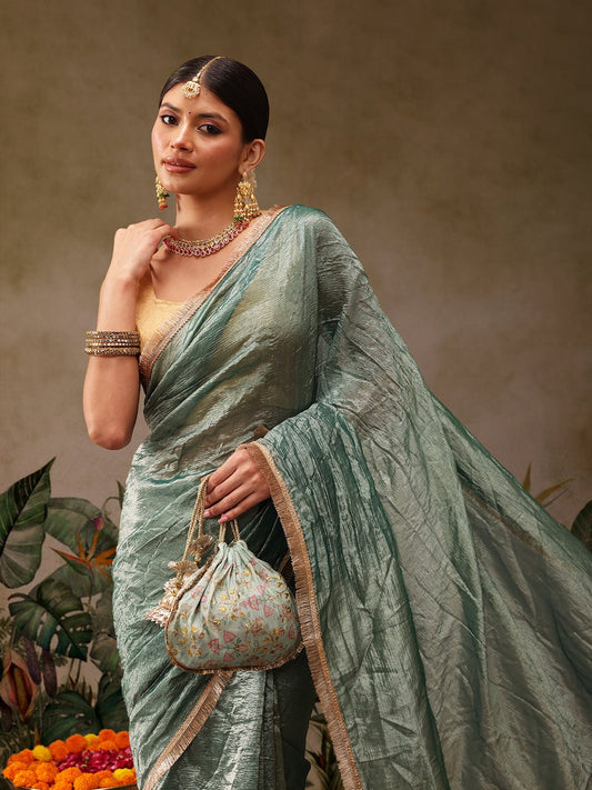 Teal Tissue Organza Saree - Label Shona Rohatgi Garg