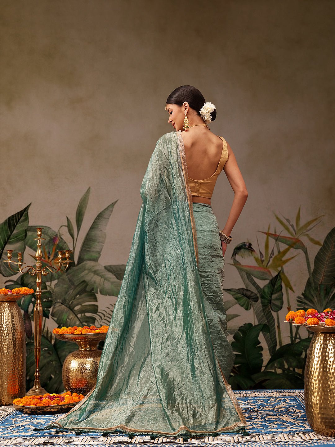 Teal Tissue Organza Saree - Label Shona Rohatgi Garg