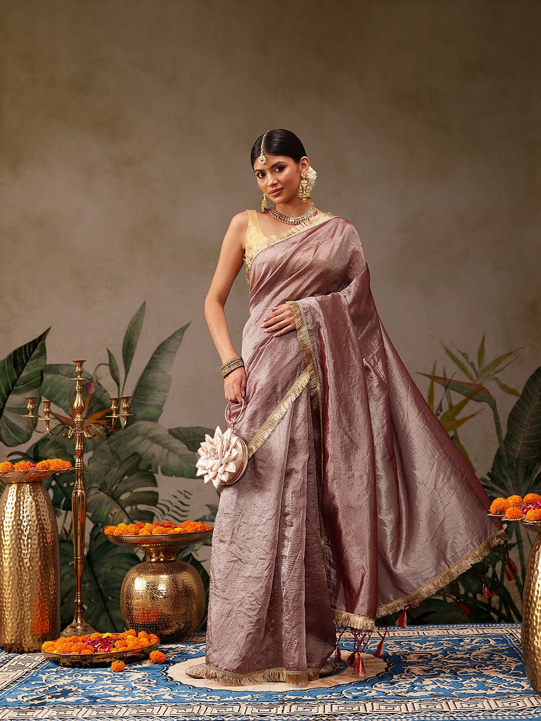 Wine Tissue Organza Saree - Label Shona Rohatgi Garg