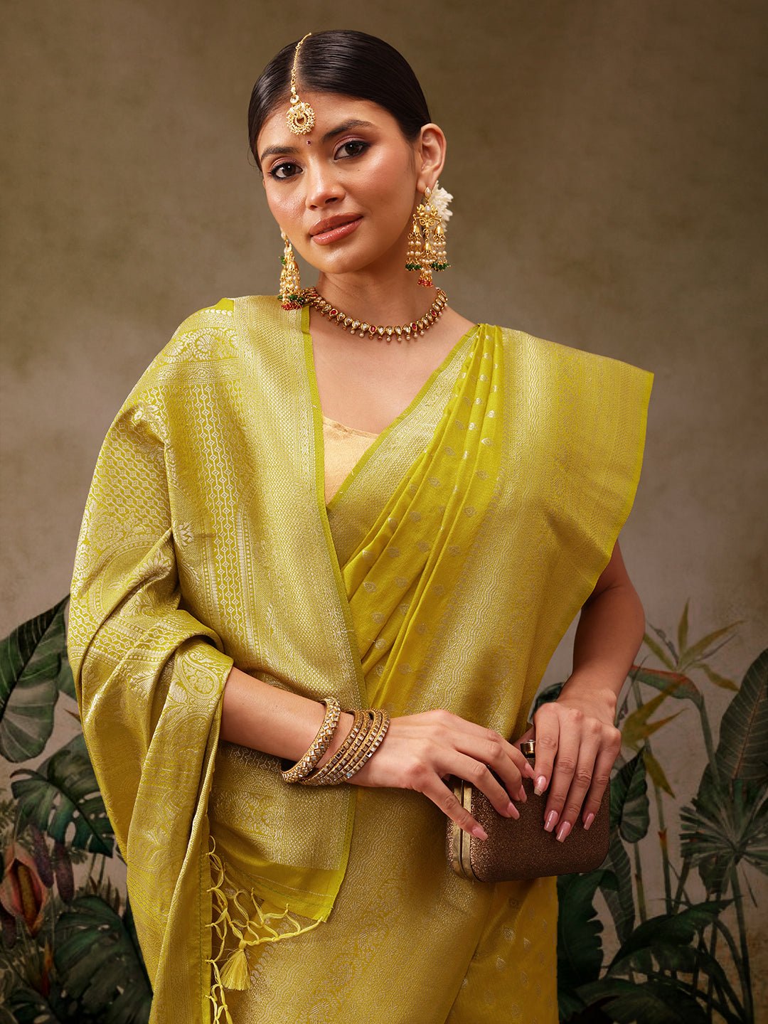 Yellow Banarasi Georgette Silk Saree - Label Shona Rohatgi Garg