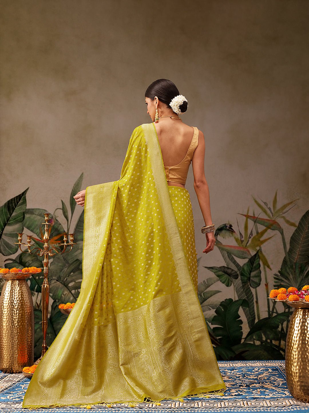 Yellow Banarasi Georgette Silk Saree - Label Shona Rohatgi Garg