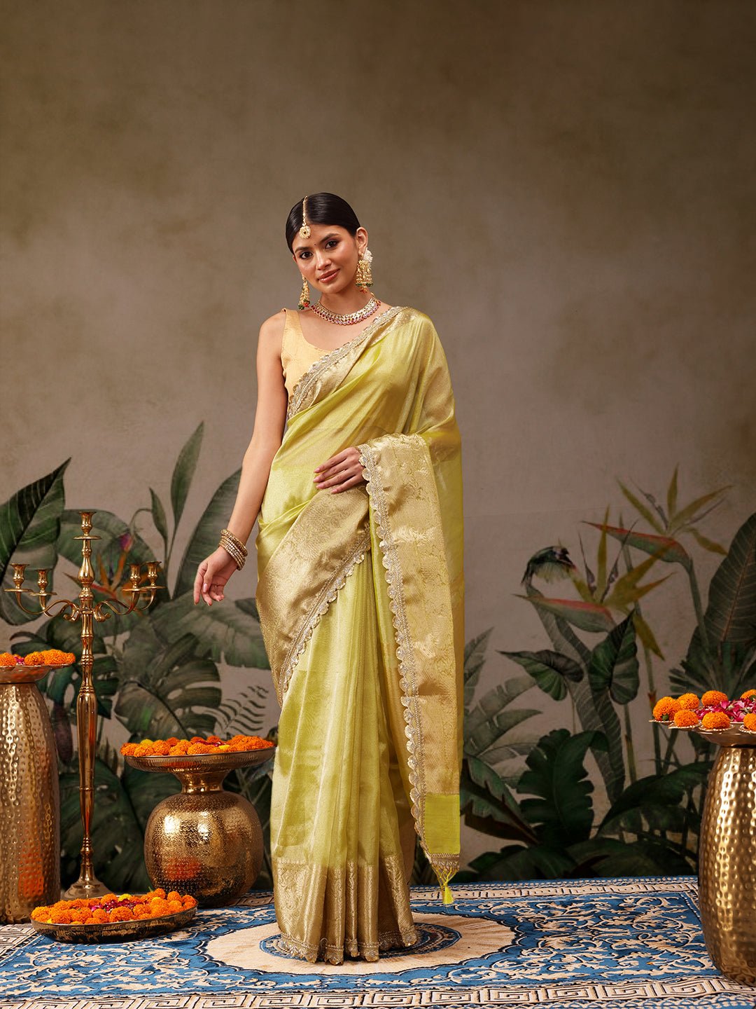 Yellow Banarasi Tissue Silk Saree with Golden Zari - Label Shona Rohatgi Garg