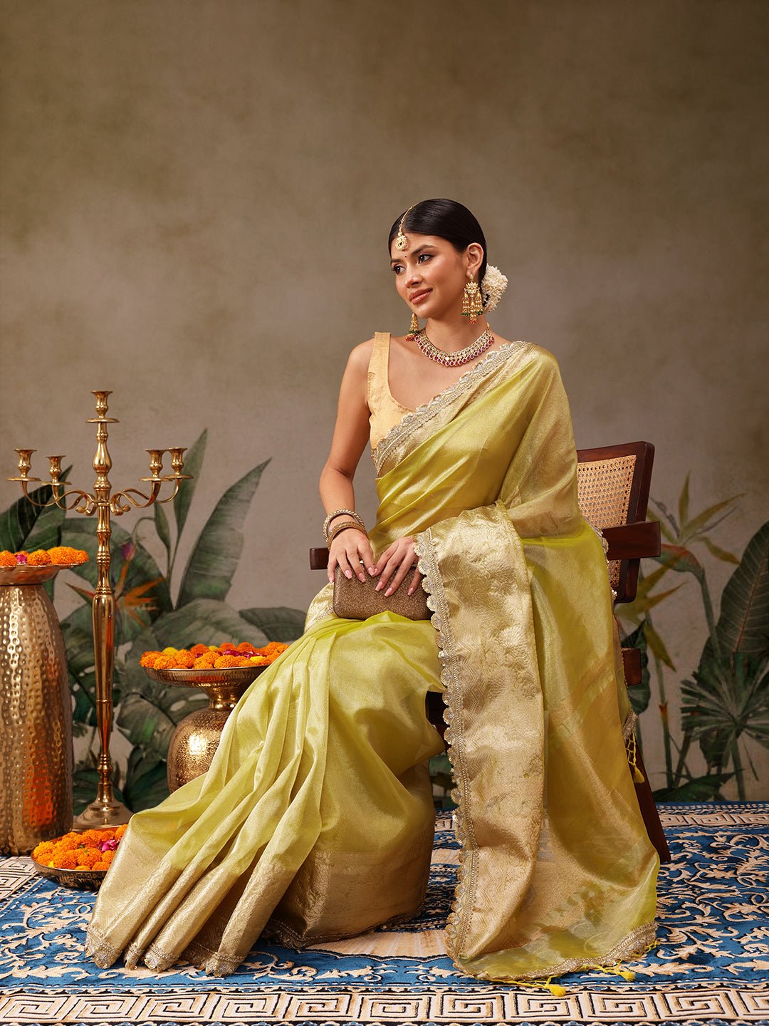 Yellow Banarasi Tissue Silk Saree with Golden Zari - Label Shona Rohatgi Garg