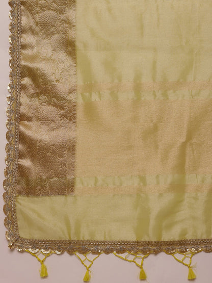 Yellow Banarasi Tissue Silk Saree with Golden Zari - Label Shona Rohatgi Garg