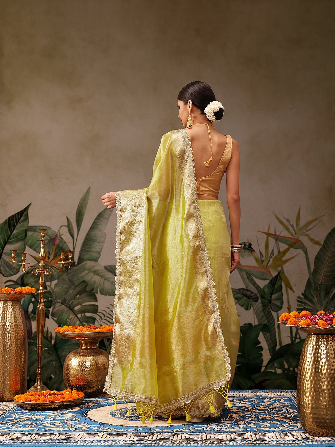 Yellow Banarasi Tissue Silk Saree with Golden Zari - Label Shona Rohatgi Garg